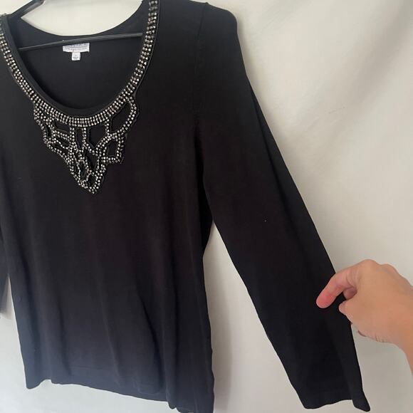 Y2K Joseph A Stud Collar Womens Sweater Sz L Goth Glam Pullover Beaded Holiday - Picture 6 of 13